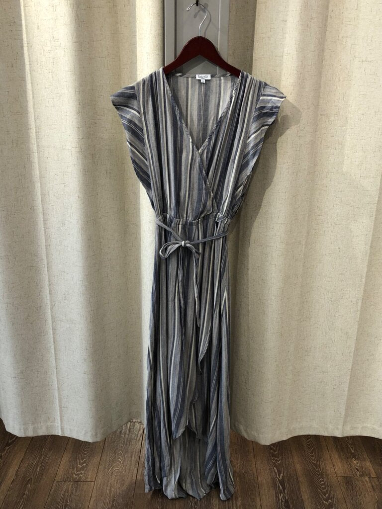 Splendid Blue & White Striped Short Sleeve Maxi Dress sz Small