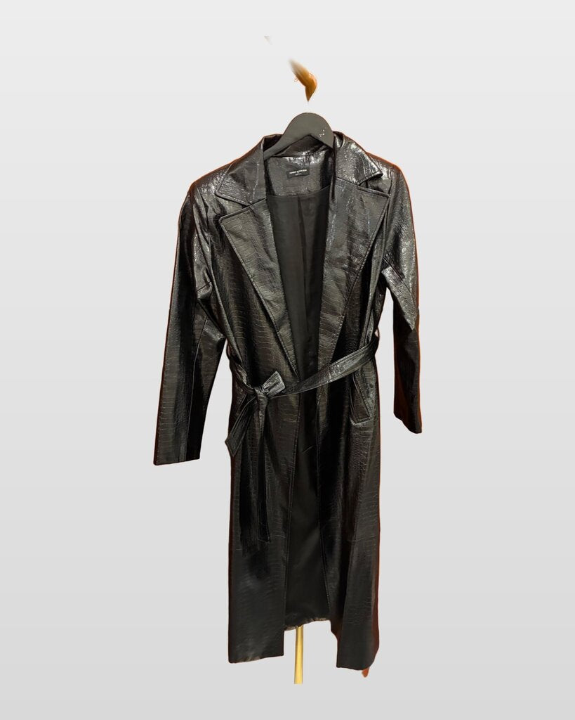 Naked Wardrobe Black Croc-Embossed Long Trench Coat sz M