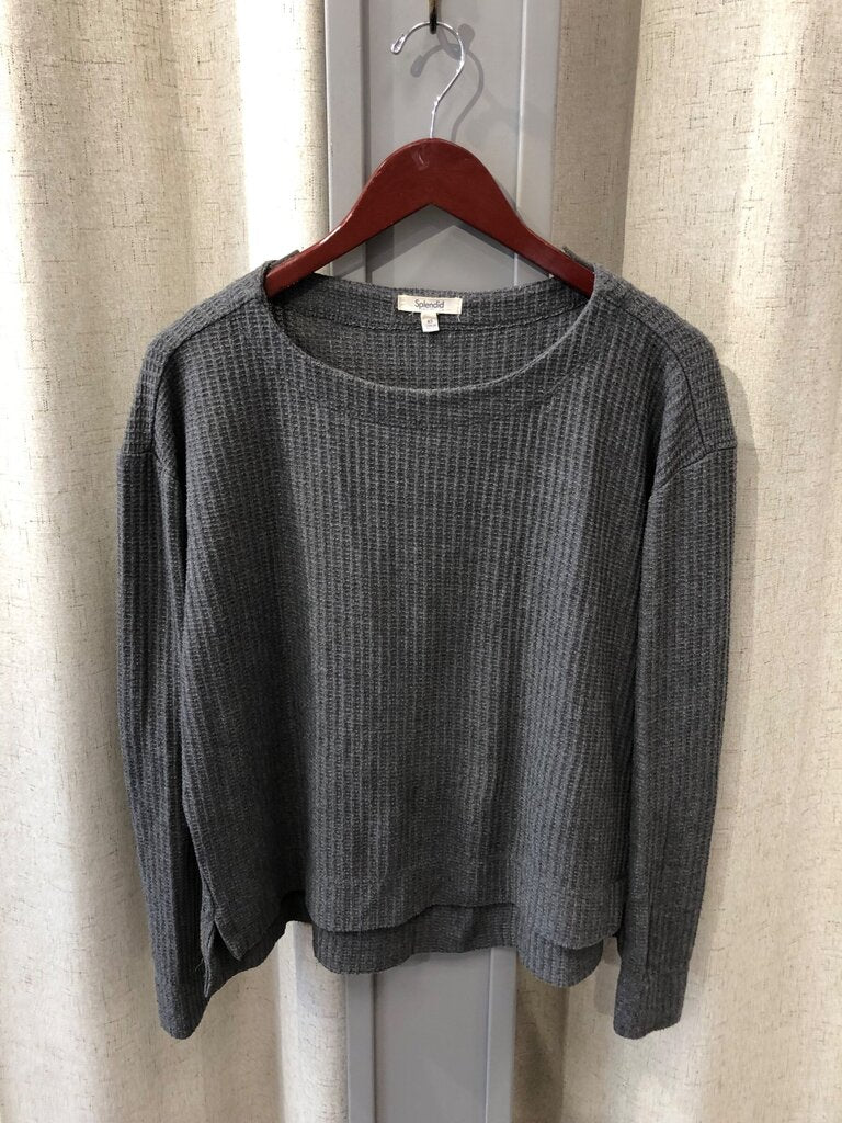 Splendid Heather Grey Waffle Knit Long Sleeve Top sz XS