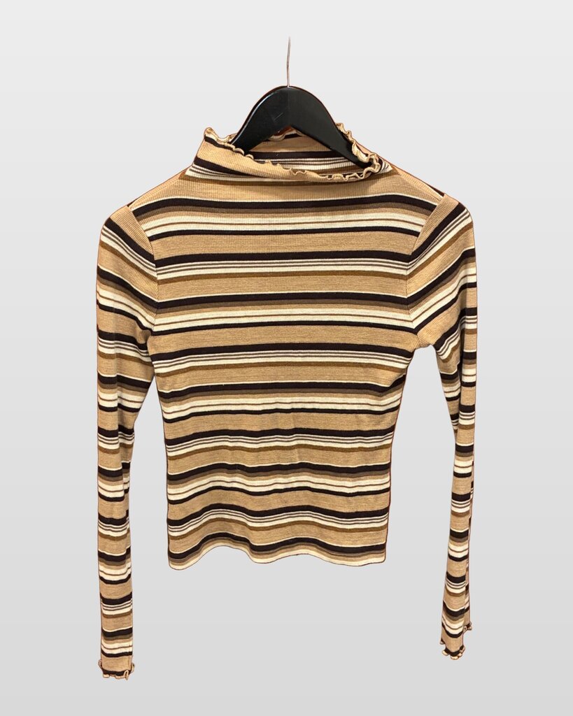 Rouje Paris Brown Striped Ribbed Mock Neck Long Sleeve Top sz 36