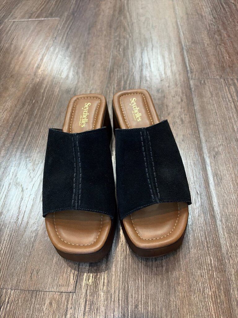 Seychelles Black Suede Platform Slide Sandals sz 7