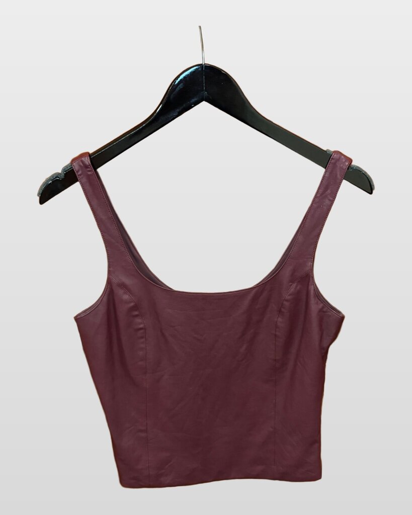 Amanda Uprichard Plum Faux Leather Cropped Sleeveless Top sz M