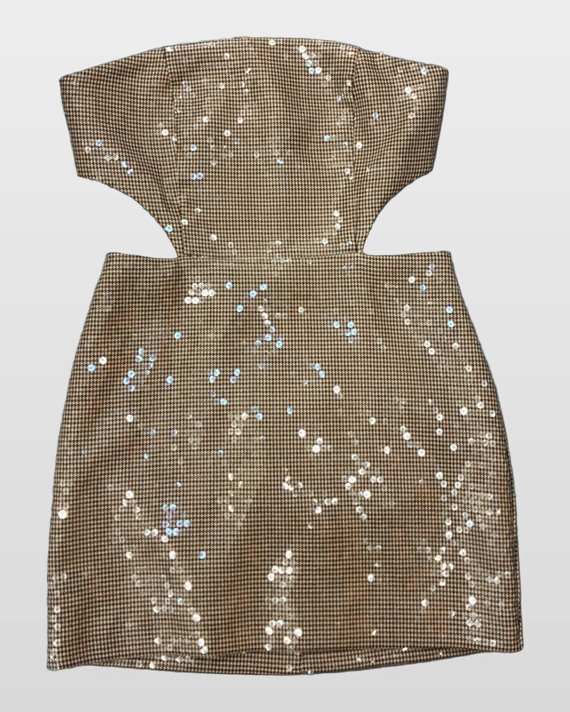 Retrofête Sequin Houndstooth Cutout Mini Dress sz M
