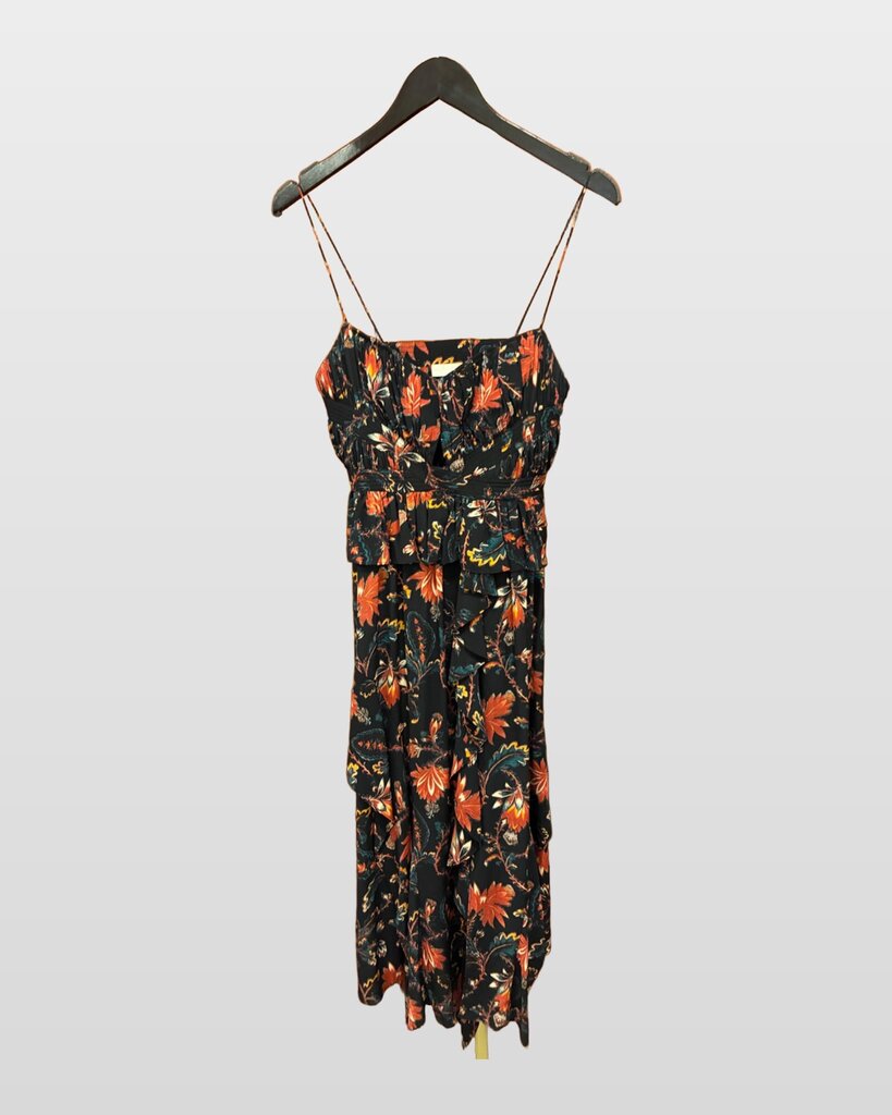 Ulla Johnson Black Silk Floral Spaghetti Strap Maxi Dress sz 2
