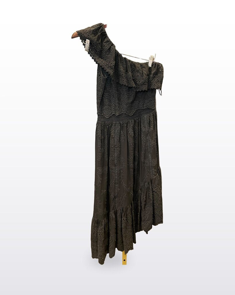 The Kooples Black Eyelet One-Shoulder Midi Dress sz 1