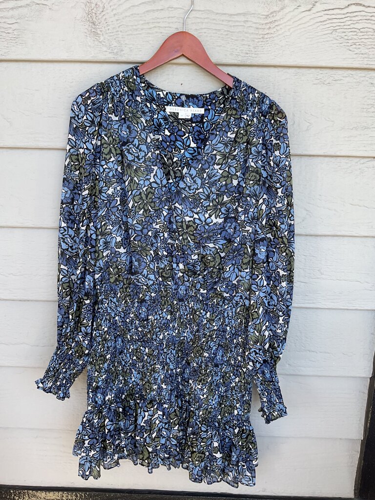 Veronica Beard Floral Smocked Long Sleeve Mini Dress sz 12