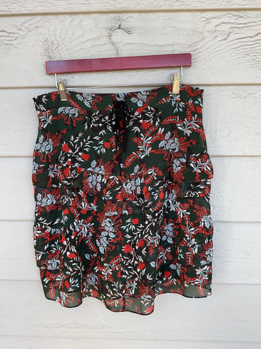 Maje Green Floral Tiered Ruffle Mini Skirt sz 40