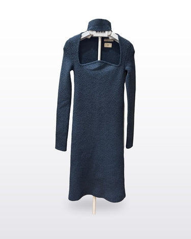 Bottega Veneta Petrol Blue Silk Sable Knit Long Sleeve Dress sz 40