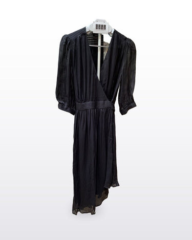 Scotch & Soda Black Pleated Wrap Midi Dress sz 34