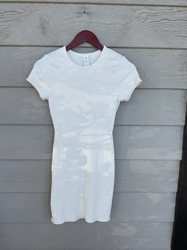 Alo Yoga White Ribbed Short Sleeve Mini Dress sz S