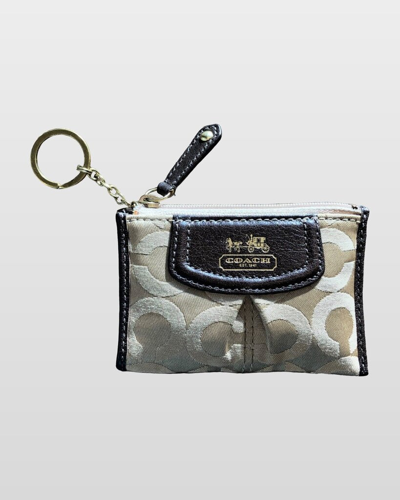 Coach Signature Canvas Mini Skinny Coin Purse Keychain