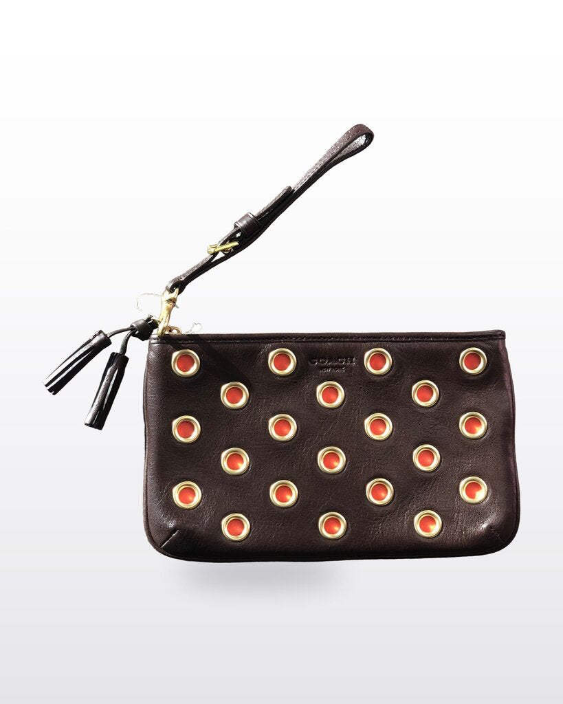 Coach Grommet Leather Wristlet Zip Pouch