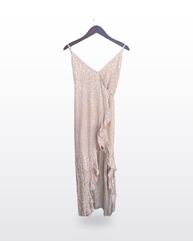 Privacy Please Blush Jacquard Leopard Ruffle Midi Dress sz XS