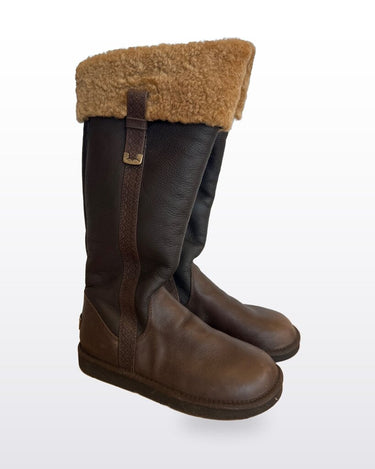UGG Brown Leather Shearling Sundance II Boots sz 8