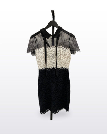 Sandro Black and White Lace Collared Short Sleeve Mini Dress sz 2