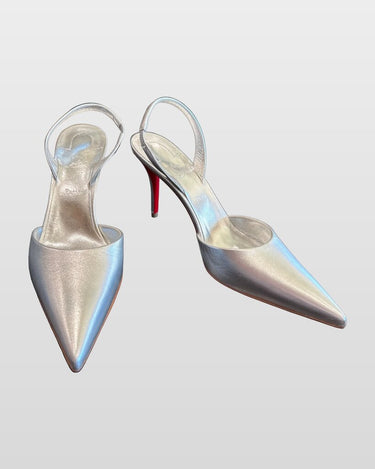 Christian Louboutin Silver Pointed-Toe Slingback Pumps sz 40