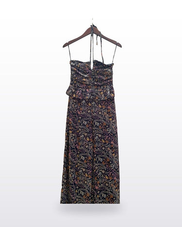 Floral Ruched Ruffle Maxi Dress sz Xs