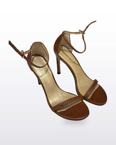 Stuart Weitzman Brown Braided Ankle-Strap Heeled Sandals sz 7