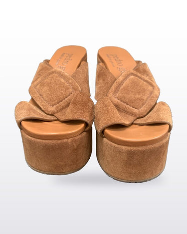 Pedro Garcia Brown Suede Platform Wedge Slide Sandals sz 37 1/2