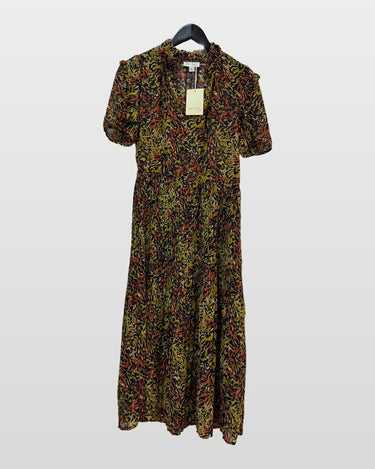 See U Soon Multicolor Printed Ruffle Collar Midi Dress sz XS