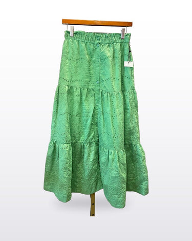 Greylin Green Eyelet Tiered Button-Front Maxi Skirt sz S