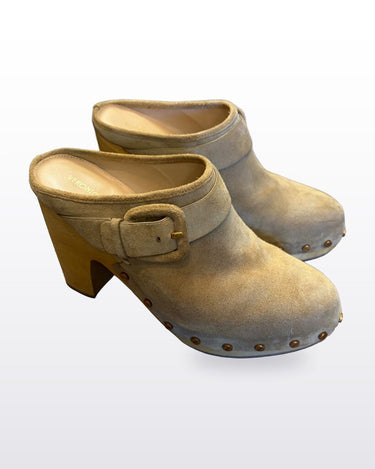 Veronica Beard Suede Studded Platform Clog Mules sz 8M