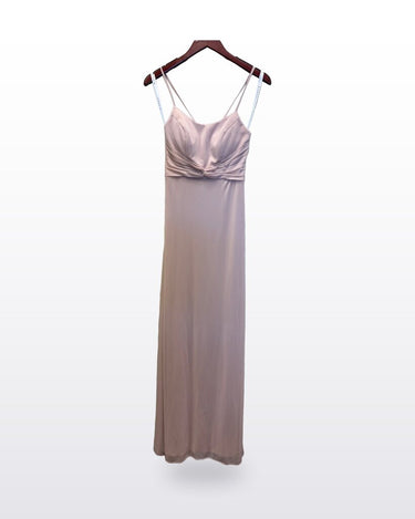 Azazie Dusty Rose Ruched Bodice Maxi Bridesmaid Dress sz A2