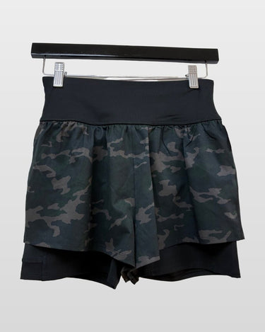 SPANX Camouflage Athletic Shorts with Built-In Compression Shorts sz S/P