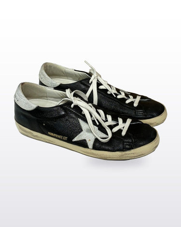 Golden Goose Black Leather Super-Star Sneakers with Silver Star sz 40