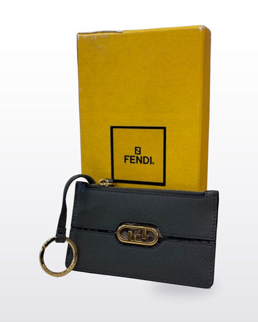 Fendi Grained Leather Key Ring Coin Card Case