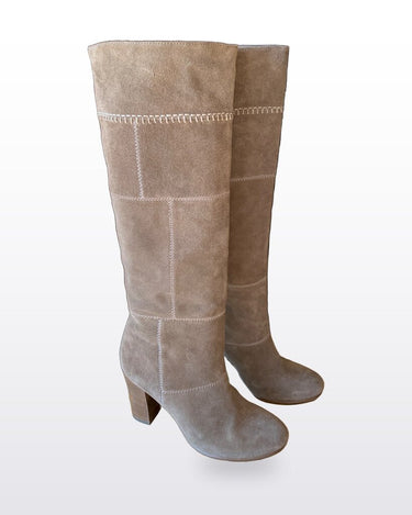Coach Brown Suede Patchwork Heeled Tall Boots sz 9 B