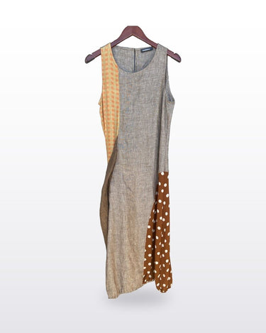 Alembika Mixed-Pattern Linen Sleeveless Midi Dress sz 1