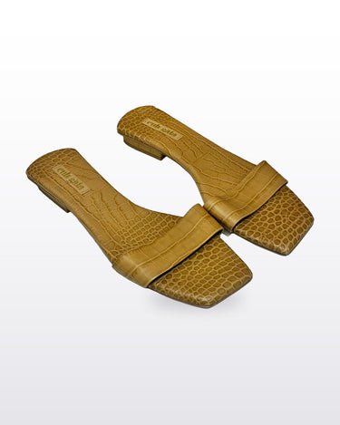 Cult Gaia Croc-Embossed Leather Flat Slide Sandals sz 38