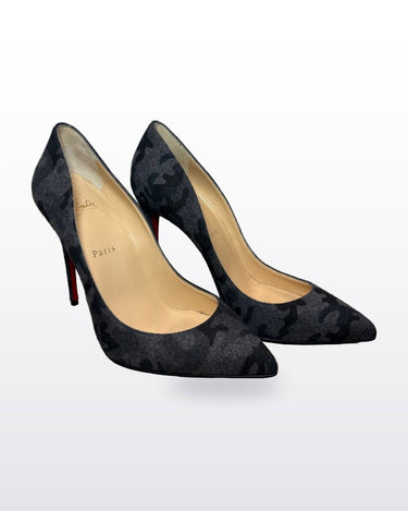 Christian Louboutin Grey Camouflage Flannel Pointed-Toe Pumps sz 39 1/2