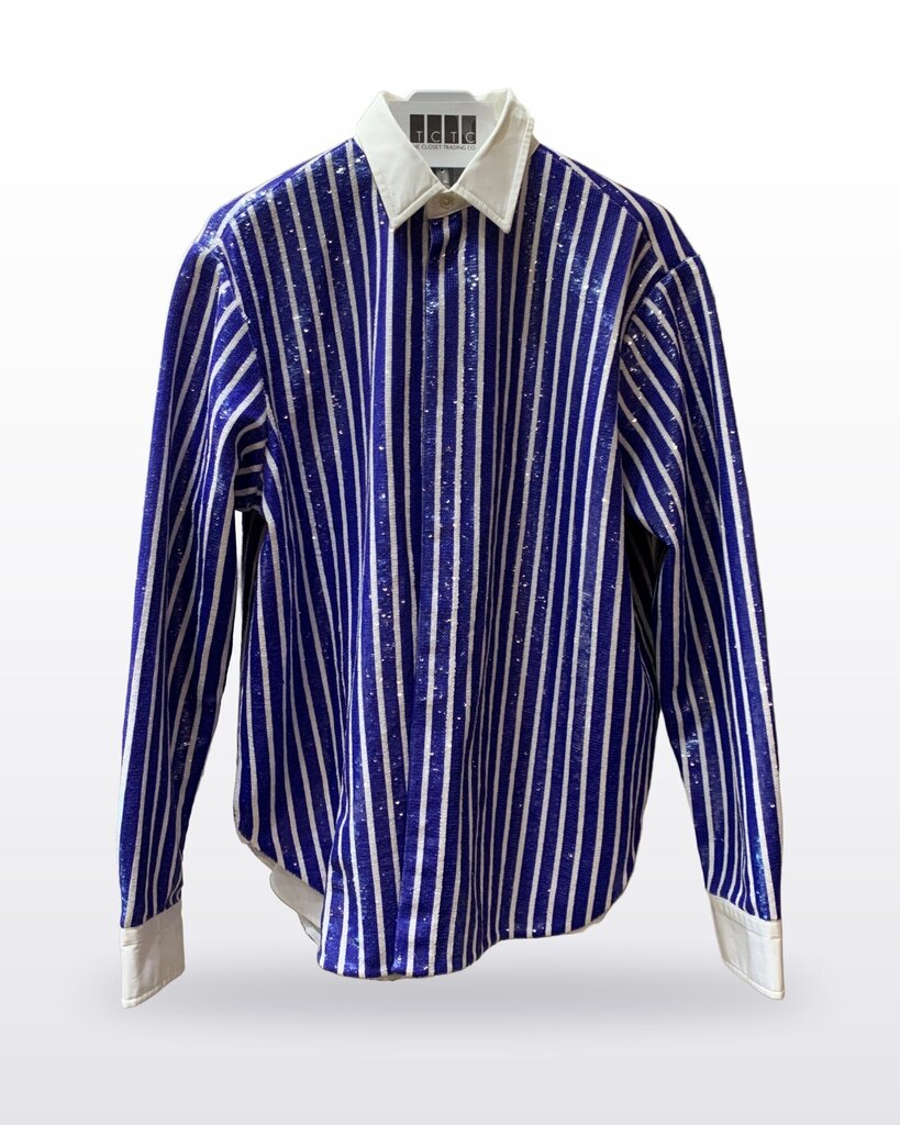 Polo Ralph Lauren Blue & White Sequin Striped Long-Sleeve Button-Down Shirt sz 12