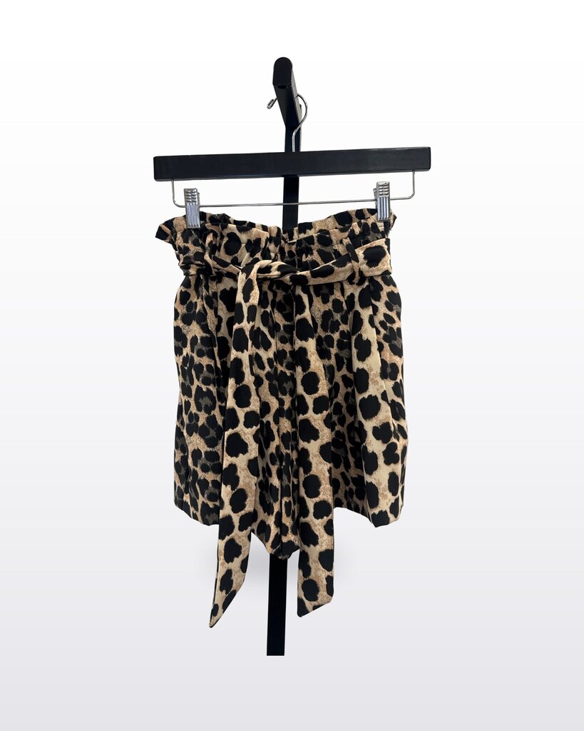 Zara Leopard Print Paperbag Tie-Waist Shorts sz XS