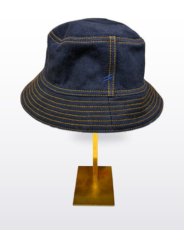Burberry Denim Bucket Hat with Rose Print Interior