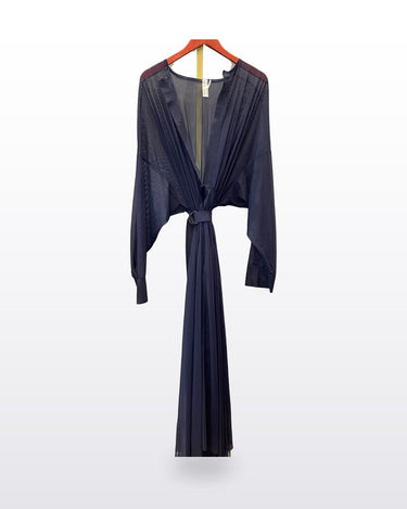 Norma Kamali Sheer Mesh Draped Long Sleeve Maxi Dress sz L/40
