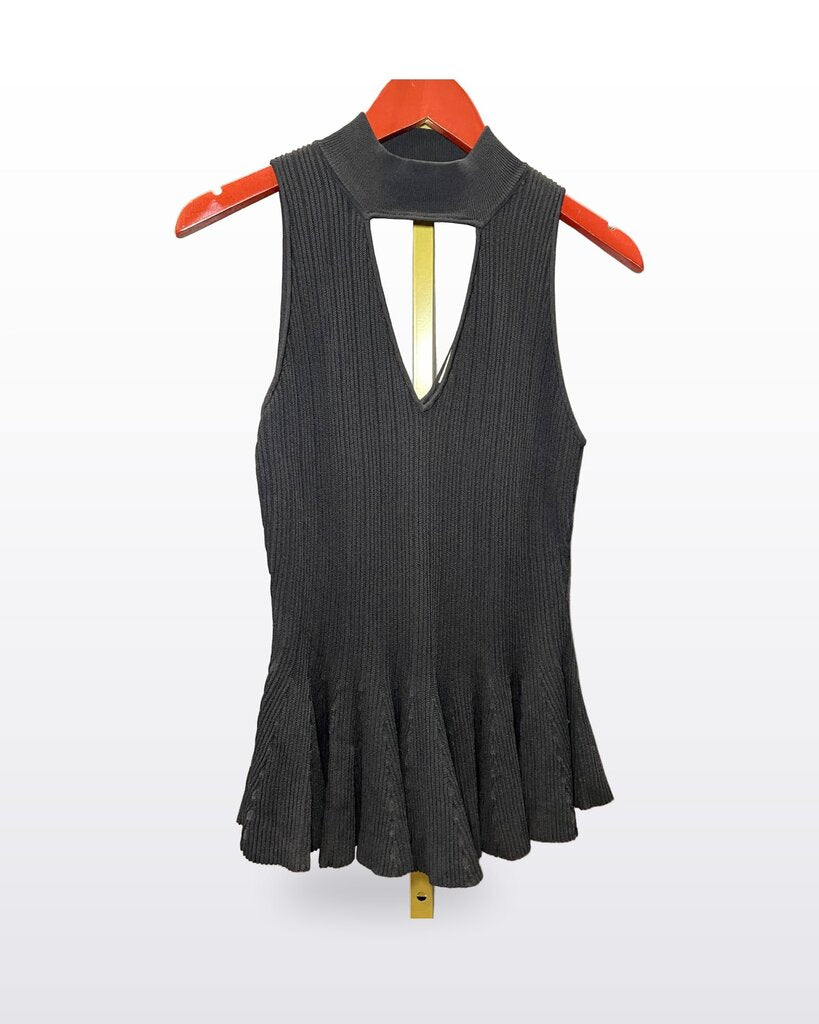 Jonathan Simkhai Black Ribbed Knit Peplum Cutout Sleeveless Top sz L