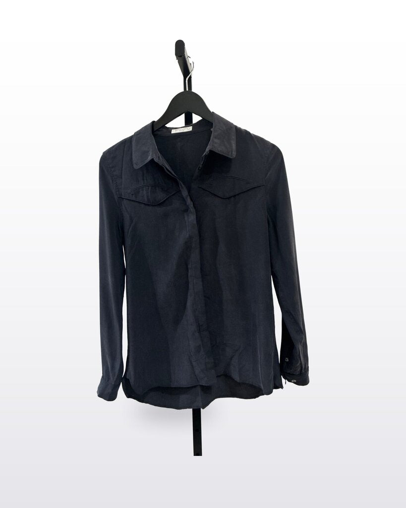Equipment Black Long-Sleeve Collared Blouse sz XS/TP