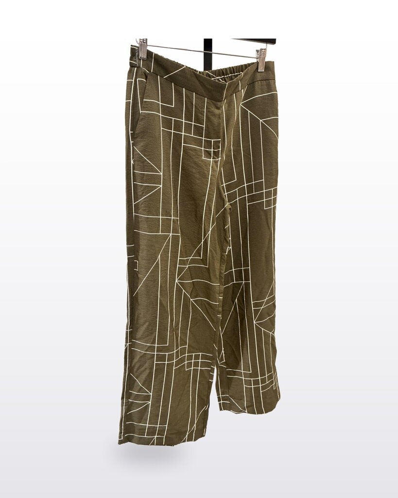 Zara Olive Geometric Print Wide Leg Pants sz XS