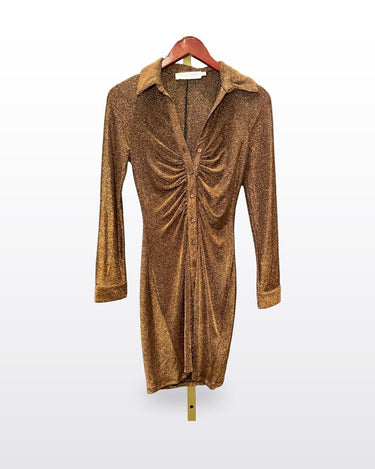 ASTR the Label Metallic Ruched Long Sleeve Shirt Dress sz M