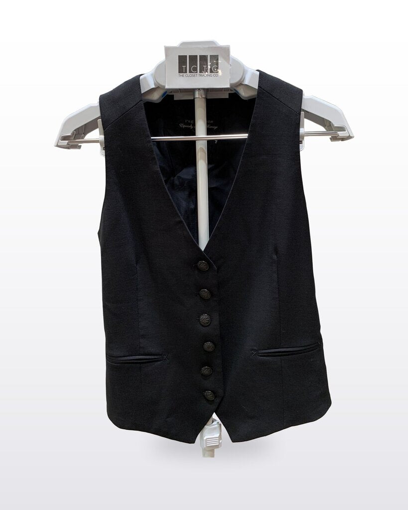 Rag & Bone Black Tailored Button-Front Vest sz 8