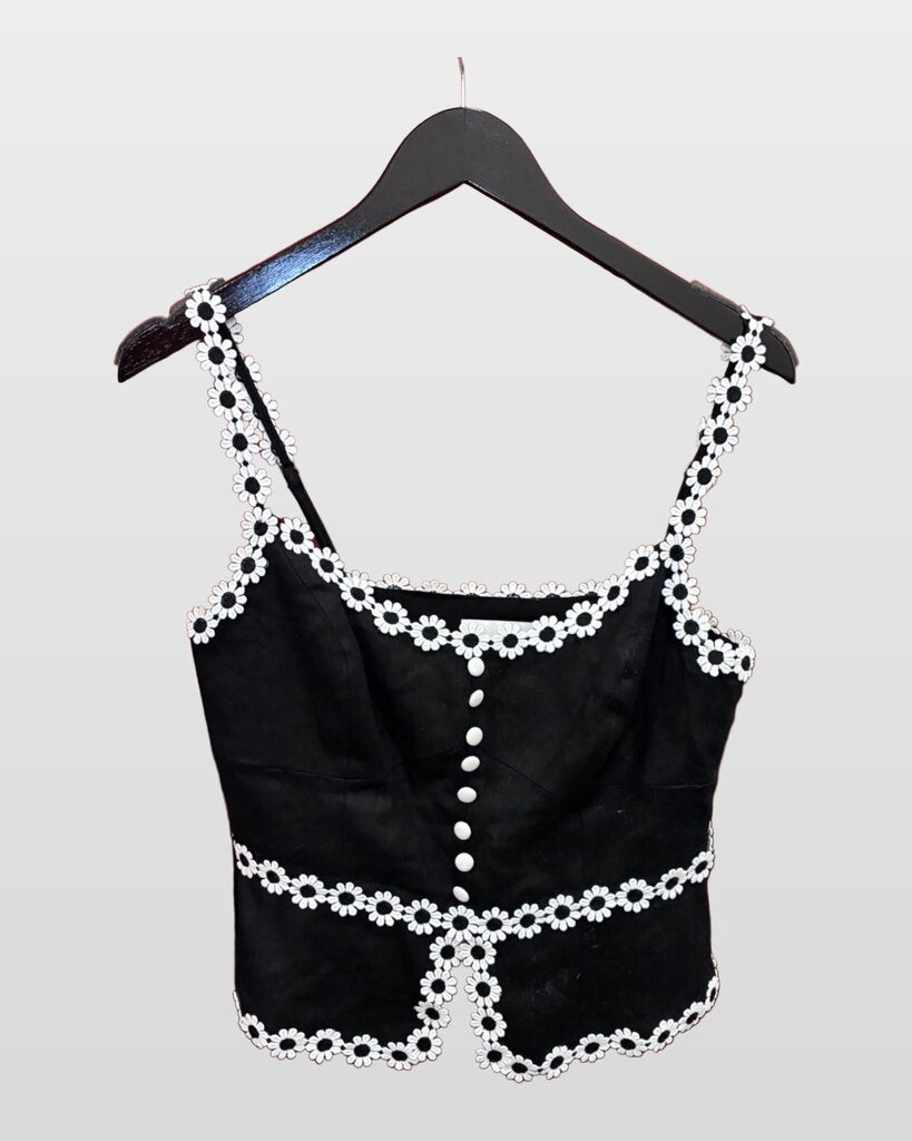 Reformation Black Daisy Trim Cropped Camisole Top sz 6