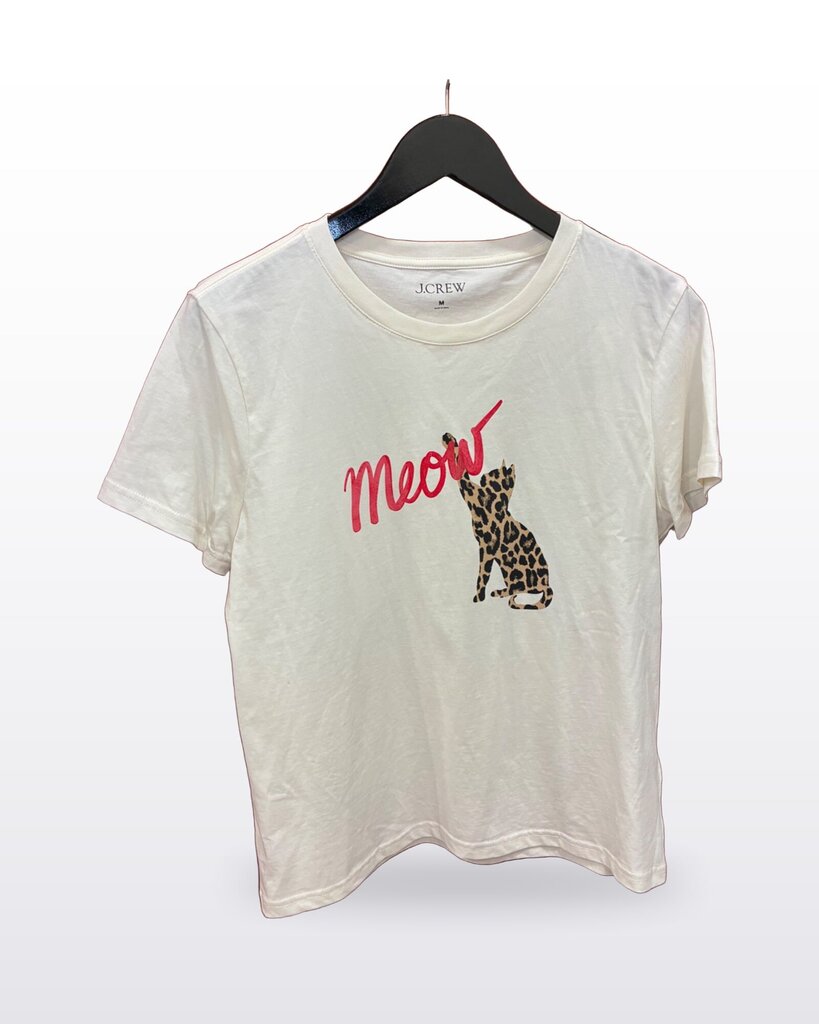 J.Crew White Meow Leopard Cat Graphic T-Shirt sz M