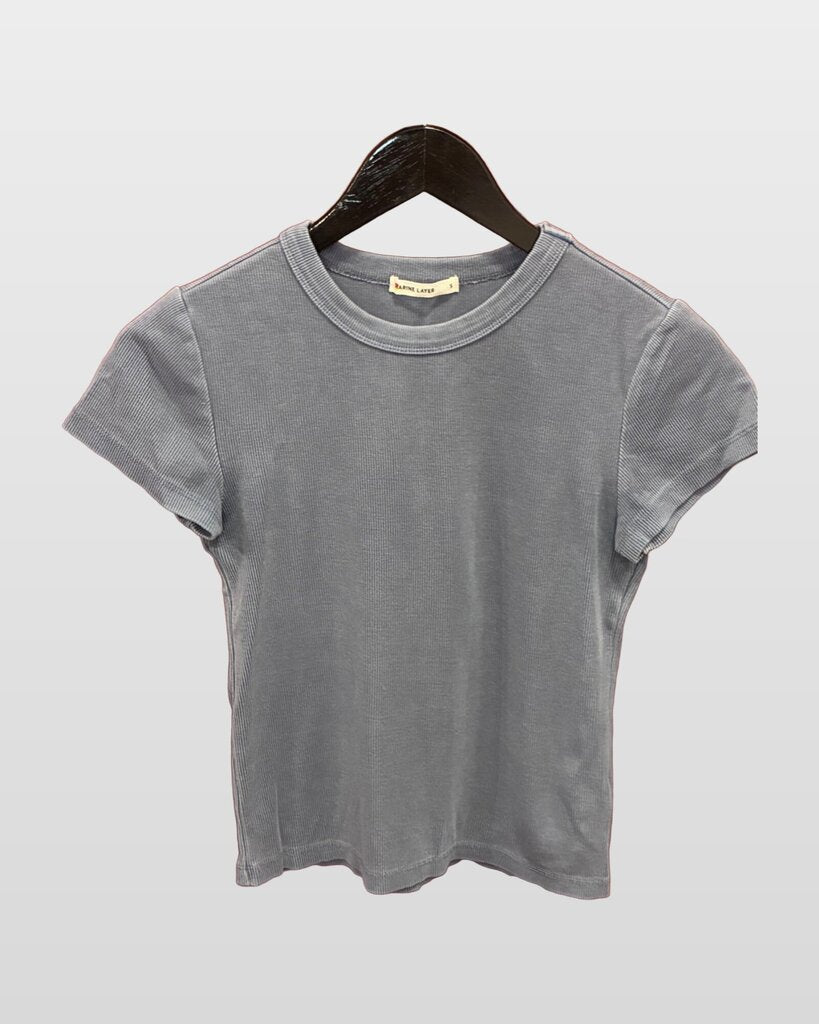 Marine Layer Dusty Blue Ribbed Short Sleeve Crewneck Top sz S
