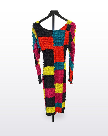 Mara Hoffman Colorblock Popcorn Smocked Long Sleeve Midi Dress sz S