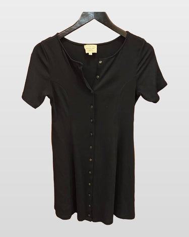 Sézane Black Ribbed Button-Down Short-Sleeve Mini Dress sz S