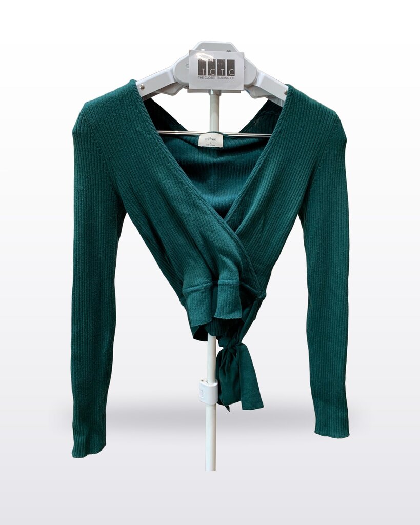 Wilfred Dark Teal Ribbed Knit Long Sleeve Wrap Top sz S