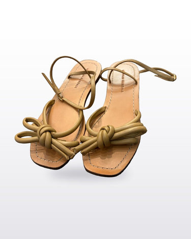 Loeffler Randall Tan Knotted Ankle-Wrap Flat Sandals sz 8